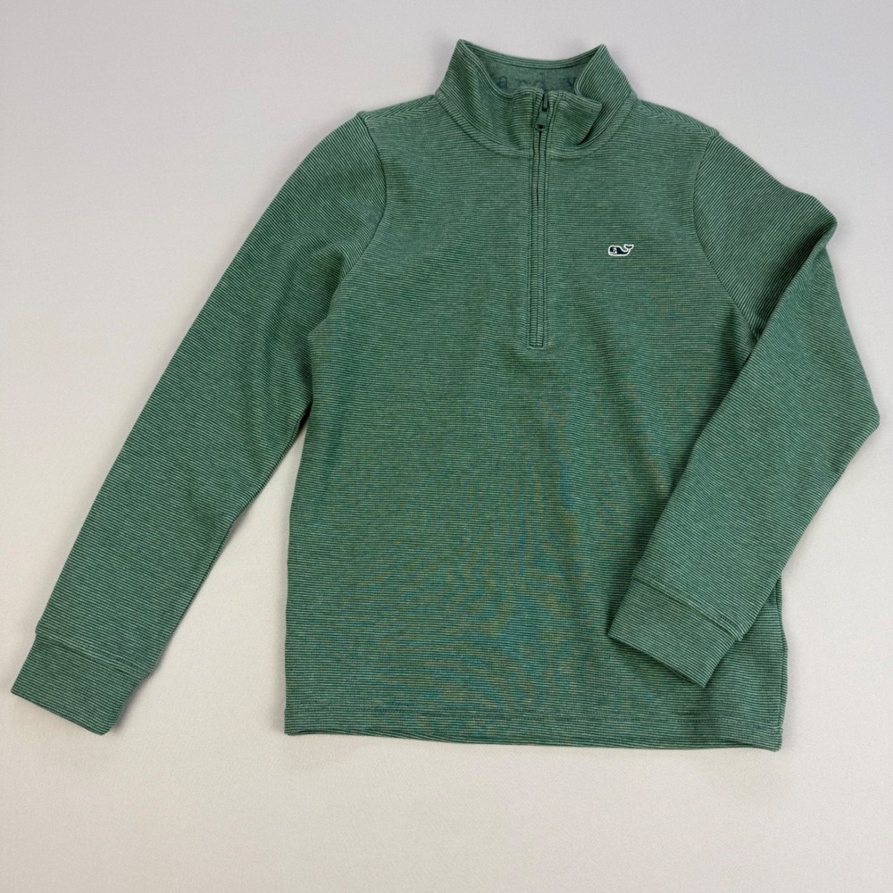 Vineyard Vines Boys Saltwater Quarter Zip Sweater Pullover Green Striped Sz 8-10